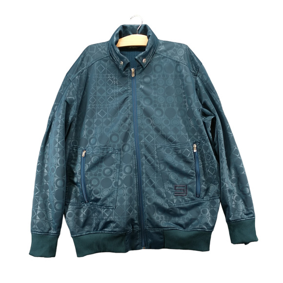 Sean John Men's Full Zip Bomber Jacket Blue XXL 2XL Geometric Zip Sleeve - Picture 1 of 16